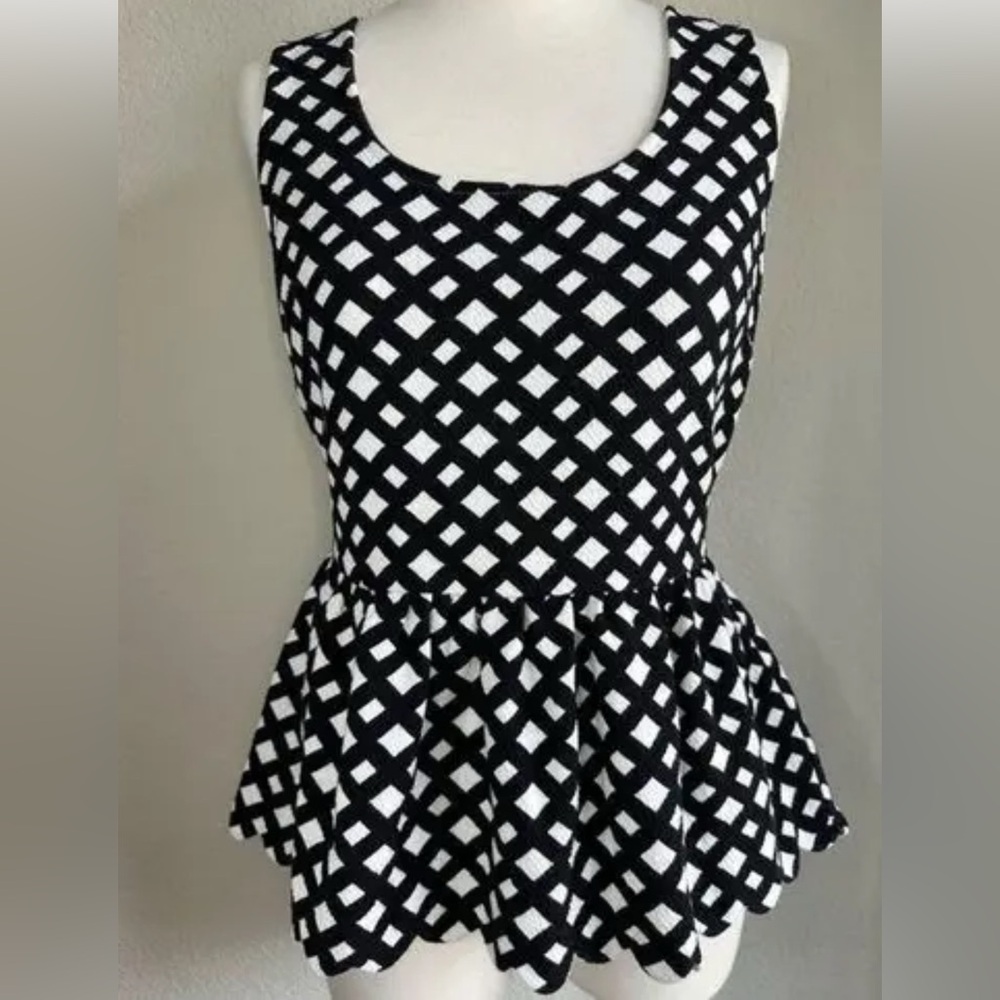 Postmark Anthropologie Black and White Geometric Peplum Blouse size small